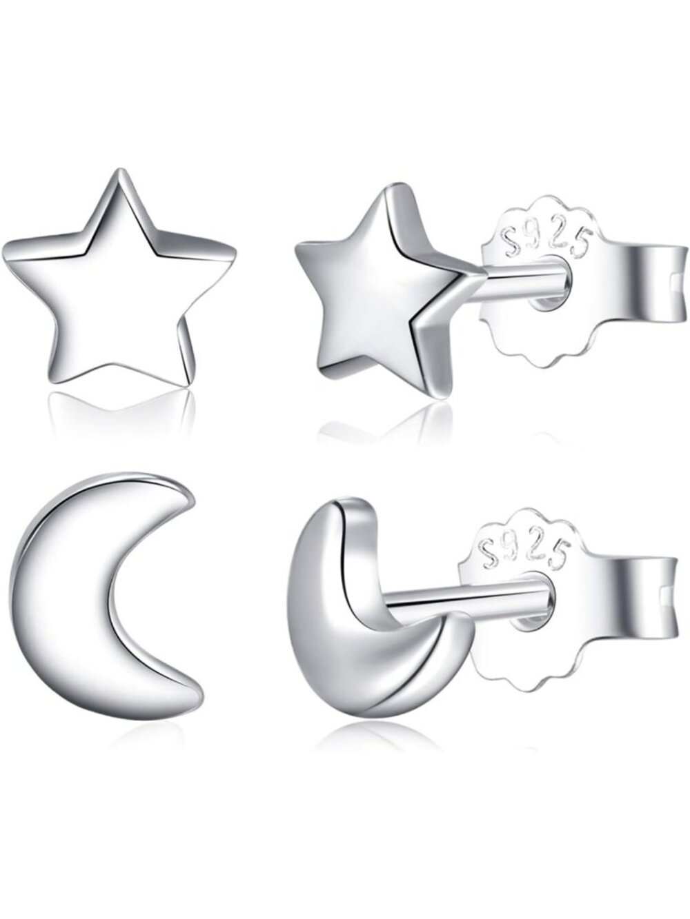 Dainty 925 Sterling Silver Stud Earrings - Chic Moon, Star, Heart, Cat